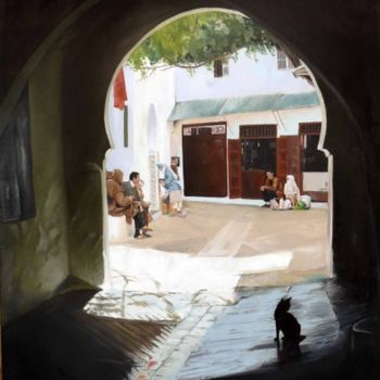 Painting titled "PLACE DE WESAA" by L.Edfouf, Original Artwork, Oil