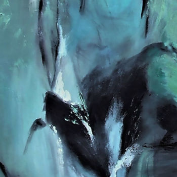 Peinture intitulée "Abstrait bleu et ve…" par Lee Berty, Œuvre d'art originale, Huile