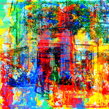 Digitale Kunst mit dem Titel "Cafeszene Baden-Bad…" von Lee Eggstein, Original-Kunstwerk, Acryl