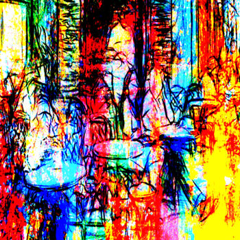 Malerei mit dem Titel "Cafe Le Refuge Paris" von Lee Eggstein, Original-Kunstwerk, Acryl
