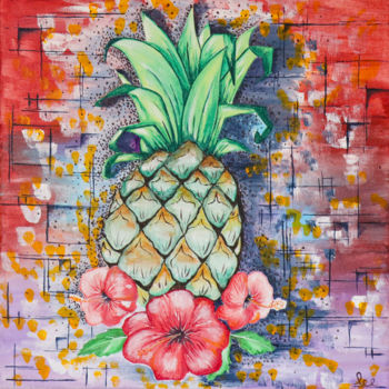 Painting titled "Ananas" by Valérie Hage, Original Artwork, Acrylic