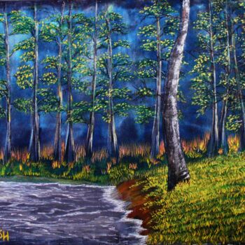 Картина под названием "Dark Forest" - Lee Nganga, Подлинное произведение искусства, Масло Установлен на Деревянная рама для…