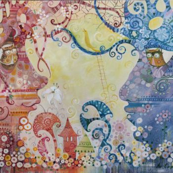 Картина под названием "Совушки. 40х50 х.м…" - Mariya (Мария) Li-Safi (Ли-Сафи), Подлинное произведение искусства, Масло