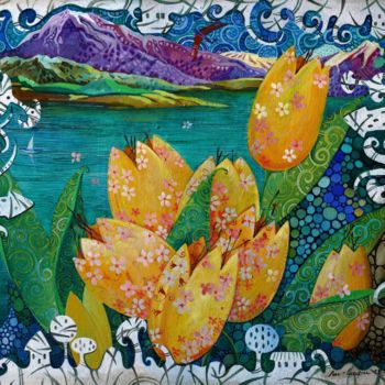 Malarstwo zatytułowany „желтые тюльпаны 65х…” autorstwa Mariya (Мария) Li-Safi (Ли-Сафи), Oryginalna praca, Olej