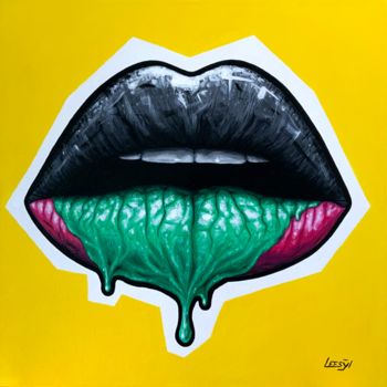 Painting titled "Fresh Mint Kiss" by Lessyart, Original Artwork, Acrylic