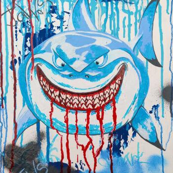 Ζωγραφική με τίτλο "JAWS - sea, fish, a…" από Leetruka, Αυθεντικά έργα τέχνης, Ακρυλικό
