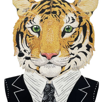 Schilderij getiteld "Comme un tigre" door Lef Draw, Origineel Kunstwerk, Acryl