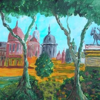Painting titled "Rome, Piaza Venetia" by Jean Claude Lefeve, Original Artwork, Oil