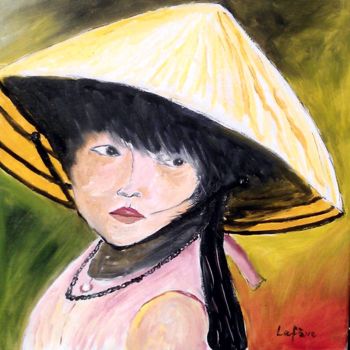 Malerei mit dem Titel "Vietnamienne" von Jean Claude Lefeve, Original-Kunstwerk, Öl