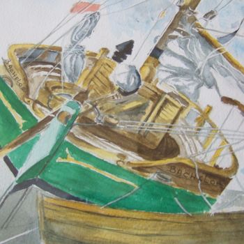 Pintura intitulada "le-bateau-vert-1334…" por Le Fléchois, Obras de arte originais