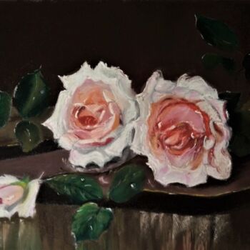 Pintura titulada "les 2 roses" por Le Fléchois, Obra de arte original, Pastel Montado en Bastidor de camilla de madera