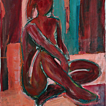 Malerei mit dem Titel "Nu rouge" von Lefolhub, Original-Kunstwerk, Öl