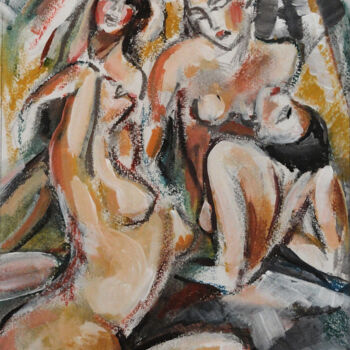Painting titled "Quatre nus féminins" by Lefolhub, Original Artwork
