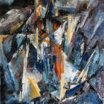 Malerei mit dem Titel "Pulsion en bleu" von Lefolhub, Original-Kunstwerk, Öl