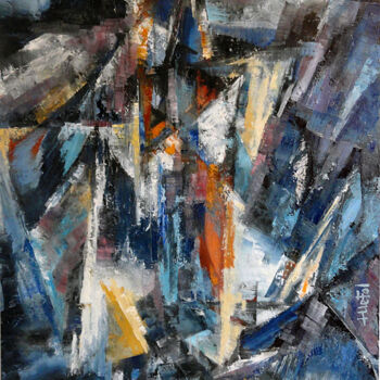 Painting titled "Pulsion en bleu" by Lefolhub, Original Artwork, Oil