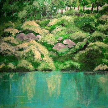 Painting titled "Emerald River / Rio…" by Edouard Lefrontier, Original Artwork, Oil