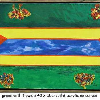 Painting titled "green with flowers" by Left Hand Georges, Original Artwork