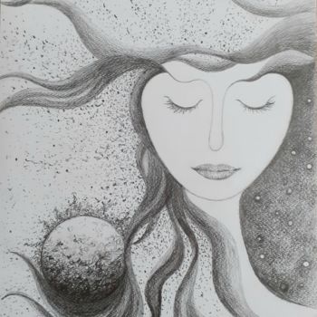 Drawing titled "Spirit-portrait-n4-…" by Murielle Léger, Original Artwork, Graphite Mounted on Wood Panel