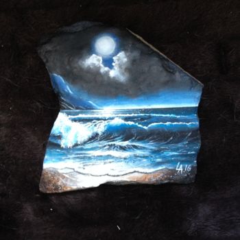 Pintura titulada "praia ao luar" por Luis Alves, Obra de arte original, Acrílico