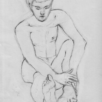 Desenho intitulada "Jeune garçon" por Lydie Le Gléhuir, Obras de arte originais