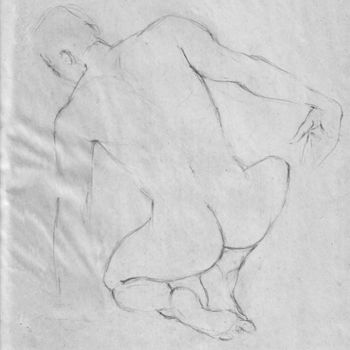Desenho intitulada "Nu accroupi" por Lydie Le Gléhuir, Obras de arte originais