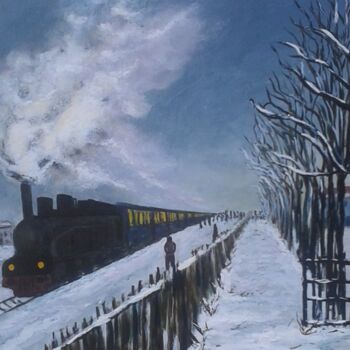 Painting titled "Train d'hiver" by Bernard Legros, Original Artwork, Acrylic