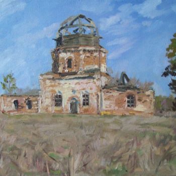 Painting titled "Храм в с. Осока" by Aleksei Adamovich, Original Artwork, Oil