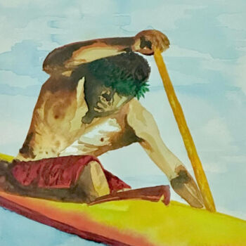 Malerei mit dem Titel "Puissance du va'a" von Lehms, Original-Kunstwerk, Aquarell