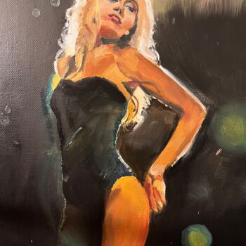 「Miley Cyrus in black」というタイトルの絵画 Leïla Issa Brahimによって, オリジナルのアートワーク, オイル