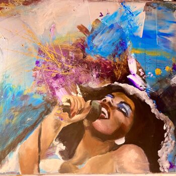 Painting titled "Donna summer" by Leïla Issa Brahim, Original Artwork, Oil Mounted on Wood Stretcher frame