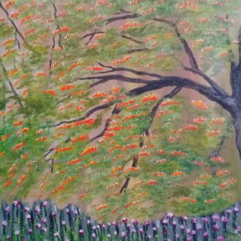Pintura intitulada "Árvore frondosa" por Leila Sales, Obras de arte originais, Óleo