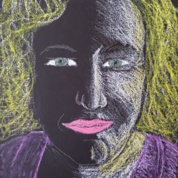 Disegno intitolato "Autoportrait au noir" da Leila Zegour, Opera d'arte originale, Pastello