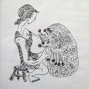 Dibujo titulada "Rendeira (2)" por Jozefo Lejĉ, Obra de arte original, Otro