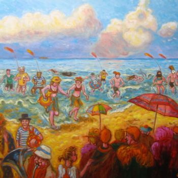 Painting titled "Les givrés d'Ostende" by Edith Gorren, Original Artwork, Oil