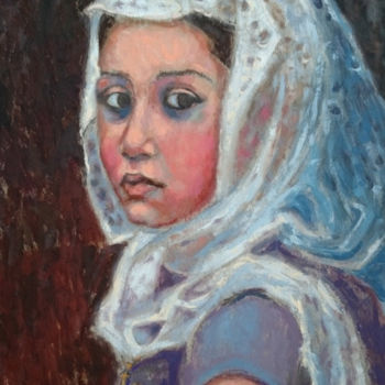 Painting titled "Jeune chrétienne d'…" by Edith Gorren, Original Artwork, Oil