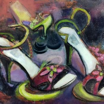 Schilderij getiteld "sandales" door Laurence Lejay, Origineel Kunstwerk, Olie