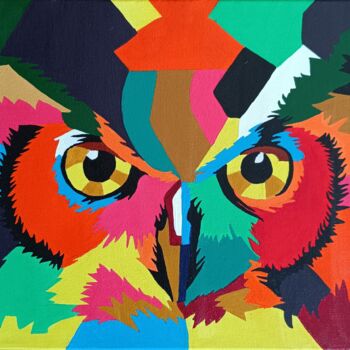 Peinture intitulée "Owl" par Lejla Čurgóová, Œuvre d'art originale, Acrylique Monté sur Châssis en bois