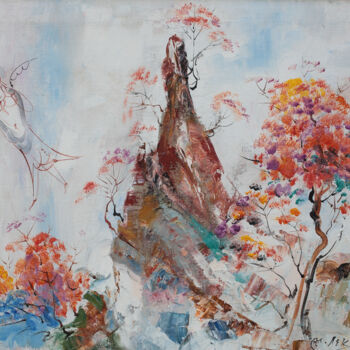 Картина под названием "Angel in Autumn" - Lekim Ibragimov, Подлинное произведение искусства, Масло Установлен на Деревянная…