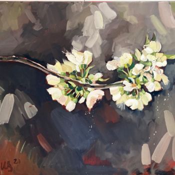Malerei mit dem Titel "Kirschblüte, Frühli…" von Tius, Original-Kunstwerk, Öl