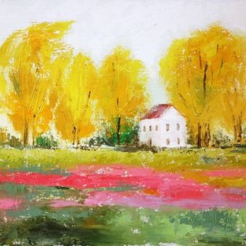 Painting titled "Autumn landscape" by Lela Jobadze, Original Artwork