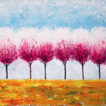 Painting titled "Cherry Trees" by Lela Jobadze, Original Artwork