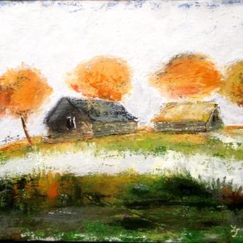 Painting titled "Village view" by Lela Jobadze, Original Artwork