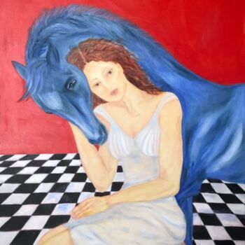 Peinture intitulée "Chess horse" par Lela Karamanishvili, Œuvre d'art originale, Huile