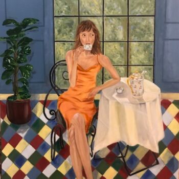 Картина под названием "Parisian woman in c…" - Lela Karamanishvili, Подлинное произведение искусства, Масло