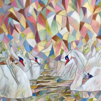 Peinture intitulée "Swans" par Lela Karamanishvili, Œuvre d'art originale, Huile