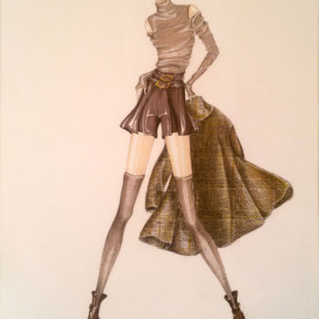 Zeichnungen mit dem Titel "Look Basic della co…" von Leletta - Fashion, Original-Kunstwerk, Conté-Buntstifte