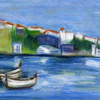 Pittura intitolato "two boats at bay" da Lelia Sorokina, Opera d'arte originale, Olio