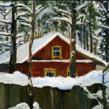 Painting titled "Forester's cabin" by Lelia Sorokina, Original Artwork, Oil