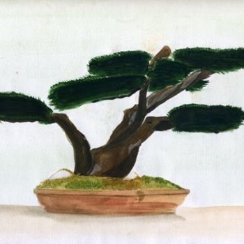 Картина под названием "Bonsai tree" - Lelia Sorokina, Подлинное произведение искусства, Масло