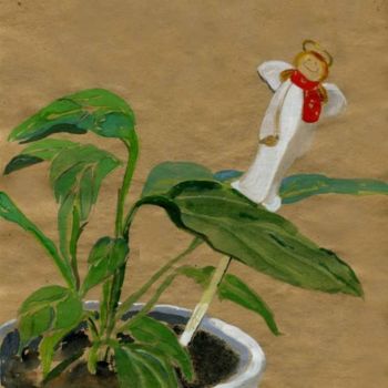 Pittura intitolato "Angel Of Home Plants" da Lelia Sorokina, Opera d'arte originale